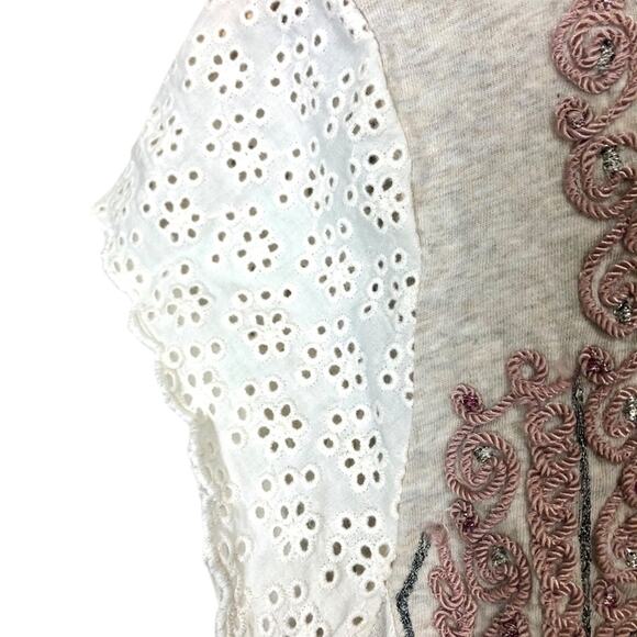 Sundance Embroidered Rope Yoke Eyelet Sleeve T-Shirts Tan Size Small - Picture 4 of 7